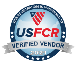 A badge that says this registration is maintained by us fcr verified vendor 2 0 2 1.